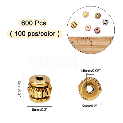 600Pcs 6 Colors Tibetan Style Alloy Beads TIBEB-AR0001-02-1