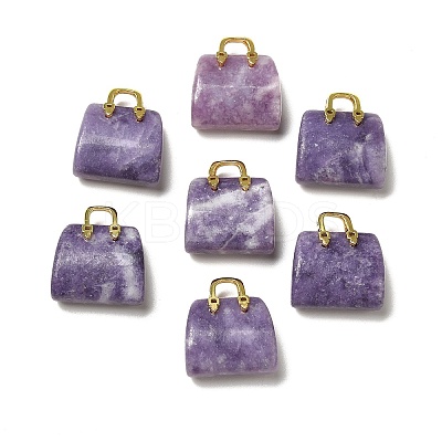 Natural Lepidolite Brass Pendants KK-E274-01G-22-1