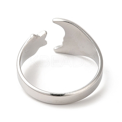 Non-Tarnish 304 Stainless Steel Star & Moon Open Cuff Ring for Women RJEW-E063-07P-1