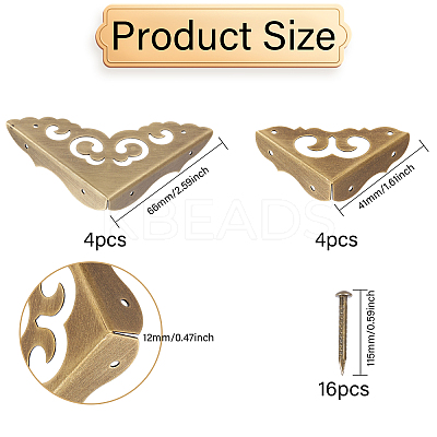 8 Sets 2 Styles Triangle Brass Corner Protectors KK-GL0001-04-1