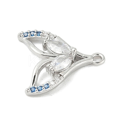 Brass Pave Light Sky Blue and Clear Cubic Zirconia Sea Animal Connector Charms KK-M326-07C-P-1