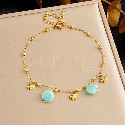 304 Stainless Steel & Natural Stone Nuggets Tassel Anklets FS-WG5DBE1-02-1