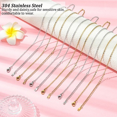 10Pcs 304 Stainless Steel Cable Chain Necklaces NJEW-YW0001-25G-1