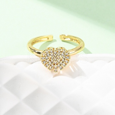 Adjustable Brass Micro Pave Cubic Zirconia Cuff Rings for Women RJEW-B139-01G-1