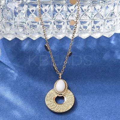 304 Stainless Steel & Oval White Glass Donut Pendant Necklaces for Women NJEW-A045-01G-1