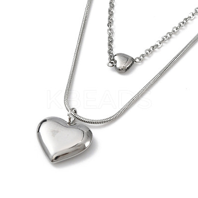 Non-Tarnish 304 Stainless Steel Cable & Round Snake Chains Double Layer Necklace NJEW-Z028-03P-1