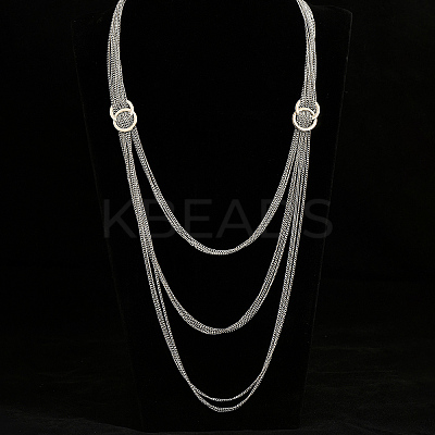 Iron Metallic layered Chain Tassel Long Necklaces with Double Clasp Decor IV6162-2-1