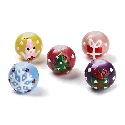 Christmas Theme Baking Paint Glass Beads LAMP-I028-08-1
