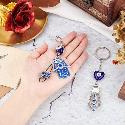 2Pcs 2 Style Turkish Blue Evil Eye Lucky Shoes/Hamsa Hand/Hand of Miriam Pendant Alloy Keychain KEYC-AR0001-27-1
