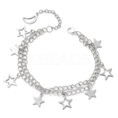 Star & Moon 304 Stainless Steel Charm Bracelets BJEW-JB10366-1