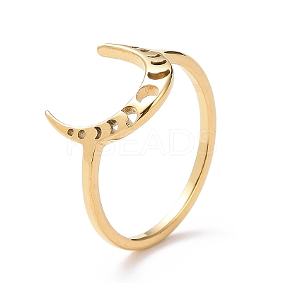 201 Stainless Steel Moon Phase Finger Ring for Women RJEW-A006-07G-1-1