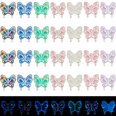 28Pcs 7 Colors Luminous UV Plating Rainbow Iridescent Acrylic Beads OACR-SC0001-99-1