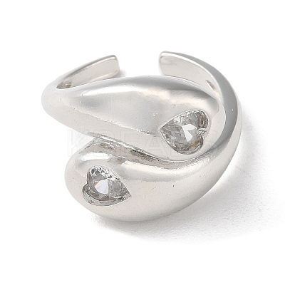 Rack Plating Brass with Clear Cubic Zirconia Open Cuff Rings RJEW-M158-06P-1
