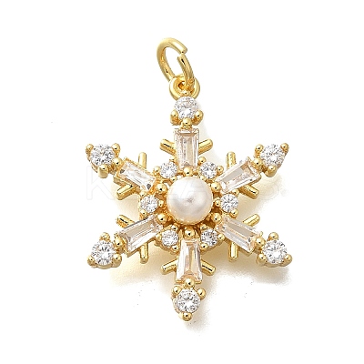 Brass Micro Pave Cubic Zirconia with ABS imitation pearl Pendants KK-D295-25G-1