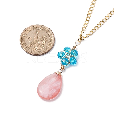 Glass & Cherry Quartz Glass Pendant Necklaces NJEW-JN04675-1
