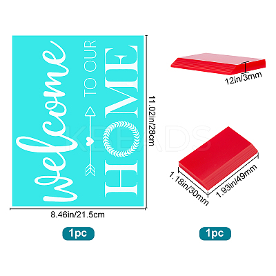 2Pcs Word Welcome to Our Home Pattern Self-Adhesive Silk Screen Printing Stencil DIY-GF0004-09-1
