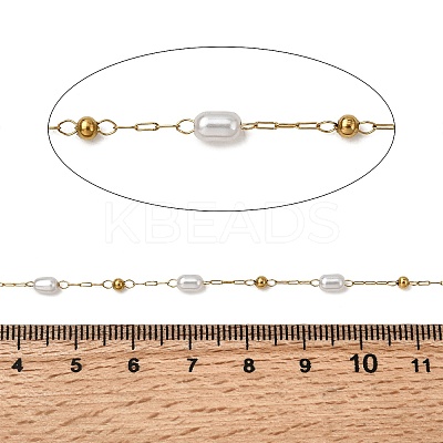 Handmade 304 Stainless Steel ABS Plastic Pearl Beaded Oval Link Chains CHS-L032-01G-01-1