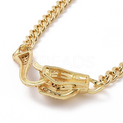 Cubic Zirconia Leopard Pendant Necklace with Brass Curb Chains for Women NJEW-G096-01G-04-1