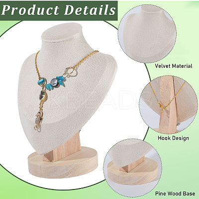 Bust Shaped Beech Covered with Velvet Necklace Display Stands NDIS-WH20010-02A-1
