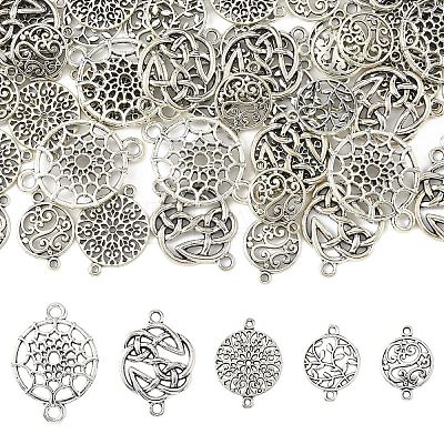 100Pcs 5 Styles Tibetan Style Zinc Alloy Connector Charms FIND-YW0008-94-1