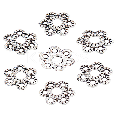 300Pcs 6-Petal Tibetan Style Alloy Hollow Flower Bead Caps FIND-LP0003-14-1