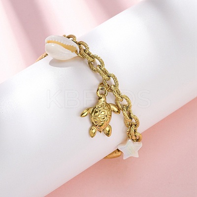 304 Stainless Steel Cable Chain Charm Bracelets BJEW-L708-01G-1