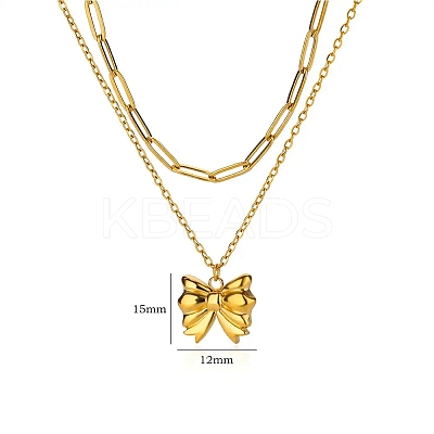 304 Stainless Steel Bowknot Pendant Necklaces NJEW-L182-001G-06-1