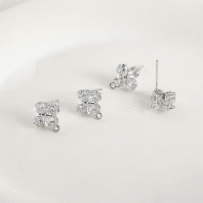 Brass Micro Pave Cubic Zirconia Stud Earring Findings KK-Z094-07P-1