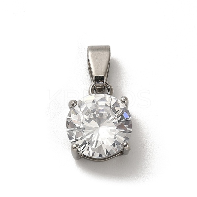 304 Stainless Steel with Clear Cubic Zirconia Charms STAS-G348-06P-1