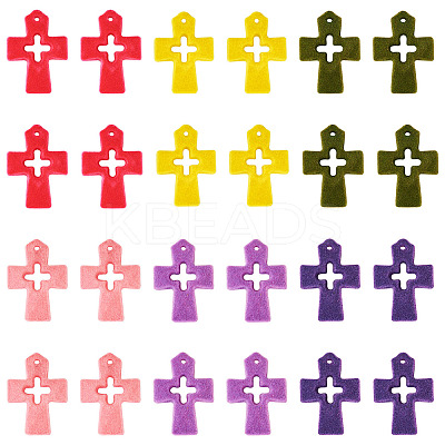 24Pcs 6 Colors Flocking Resin Hollow Pendants RESI-TA0002-76-1