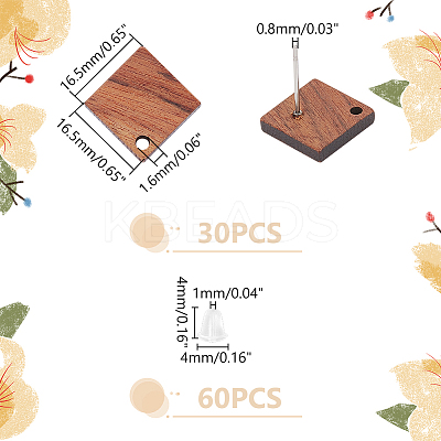 30Pcs Camel Natural Wood Stud Earrings EJEW-UN0002-33B-1