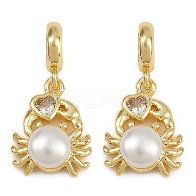 Brass Pave Clear Cubic Zirconia and Imitation Pearl European Dangle Charms KK-C114-15G-1