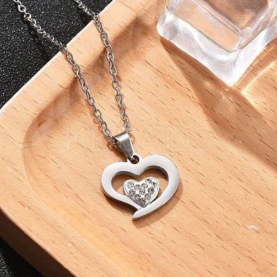 304 Stainless Steel Crystal Rhinestone Heart Pendant Cable Chain Necklaces for Women LS-NJEW-Z056-01D-P-1