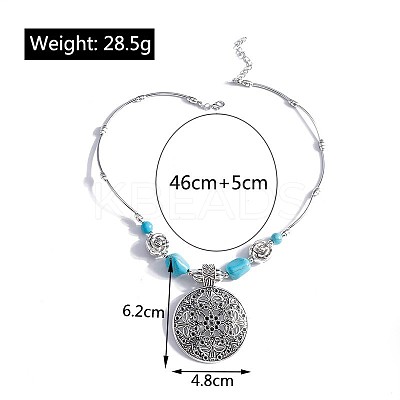 Bohemian Style Alloy with Synthetic Turquoise Pendant Necklaces FS-WG9CEC0-02-1