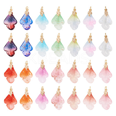 28Pcs 14 Colors Leaf Shape Handmade Lampwork Pendants PALLOY-TA00160-1
