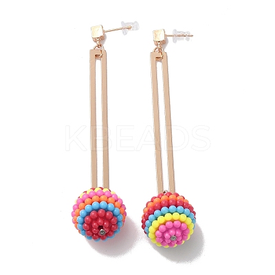 Resin Waxberry Round Ball Dangle Stud Earrings EJEW-O073-02KCG-1