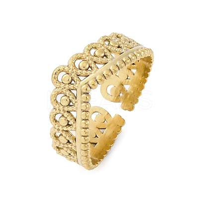 Crown 304 Stainless Steel Open Cuff Ring for Women RJEW-Z083-03G-05-1