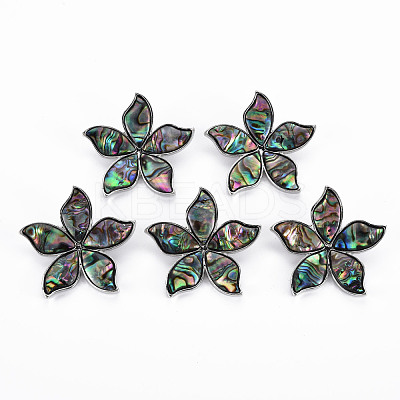 Flower Shape Natural Abalone Shell/Paua Shell Brooch Pin G-N333-012B-RS-1
