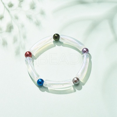 Acrylic Curved Tube & Round Chunky Stretch Bracelet for Women BJEW-JB08282-1