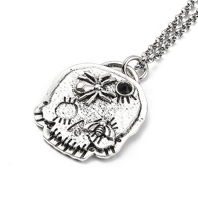 Skull Rhinestone Pendant Necklaces with Rolo Chains LS-NJEW-F309-08-1