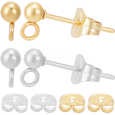 100Pcs 2 Style 304 Stainless Steel Ball Post Stud Earring Findings STAS-BBC0004-74-1