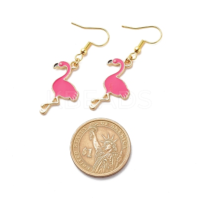 Deep Pink Enamel Flamingo Dangle Earrings EJEW-JE04969-1