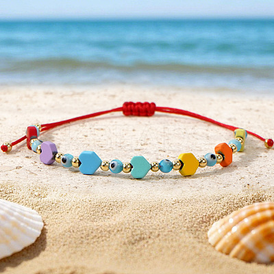 Synthetic Turquoise Heart & Glass Evil Eye Link Bracelets IQ8070-1