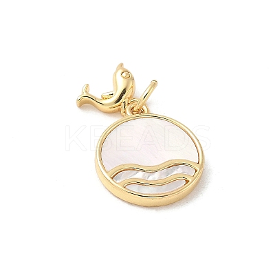 Brass Pave Natural White Shell Pendants KK-S522-12G-1