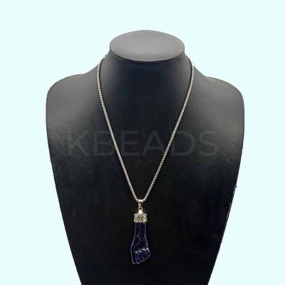 Synthetic Blue Goldstone Fist Pendant Necklaces for Women TJ5862-1