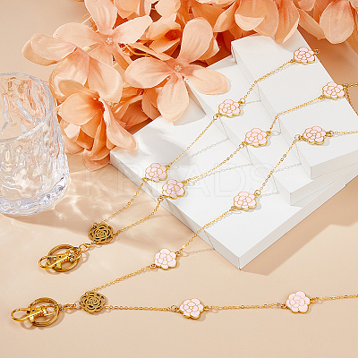 Flower Alloy Enamel ID Card Neck Strap Card Holder HJEW-FH00047-1