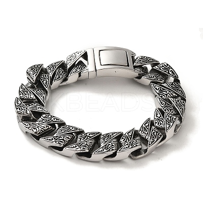 304 Stainless Steel Cuban Link Chain Bracelets for Women Men BJEW-Q341-06D-AS-1