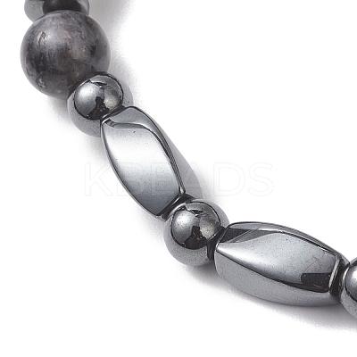 Natural Larvikite & Non-Magnetic Synthetic Hematite Beaded Stretch Bracelets for Women BJEW-JB13136-1