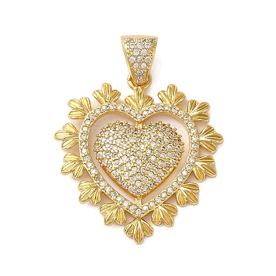 Rack Plating Brass Micro Pave Cubic Zirconia Pendants KK-P279-05C-G-1