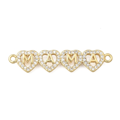 Mother's Day Brass Micro Pave Clear Cubic Zirconia Heart with Word MAMA Links KK-D431-003G-1